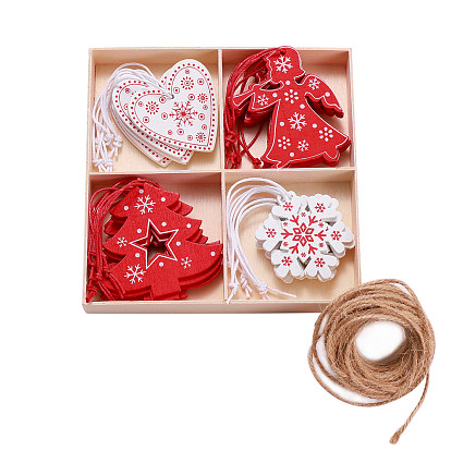 Wooden Ornaments, Christmas Tree Hanging Decorations, with Jute Twine, for Christmas Party Gift Home Decoration