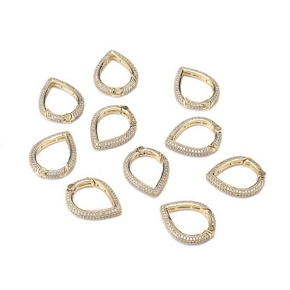 Brass Micro Pave Clear Cubic Zirconia Spring Gate Rings, Long-Lasting Plated, Teardrop