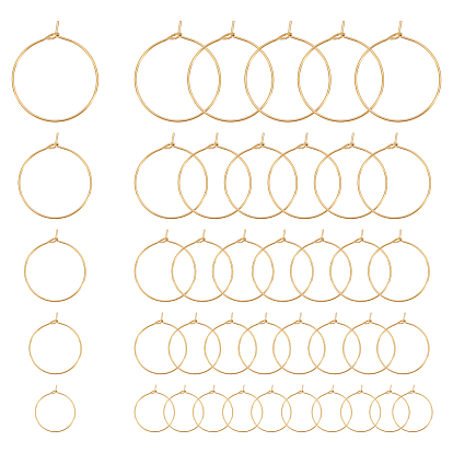 50Pcs 5 Style Ion Plating(IP) 316L Surgical Stainless Steel Hoop Earring Findings, Wine Glass Charms Findings