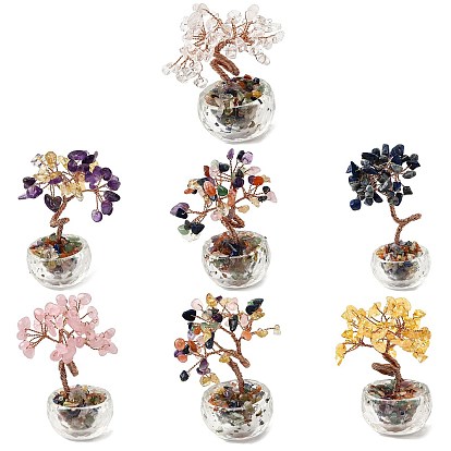 Украшения из натурального драгоценного камня дерево жизни, стеклянная основа с медной проволокой и драгоценными камнями внутри, фен-шуй энергетический камень подарок для домашнего офиса украшение рабочего стола