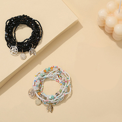 3шт. браслеты с подвесками из сплава, многорядные браслеты из стеклянных бусин для женщин, золотые