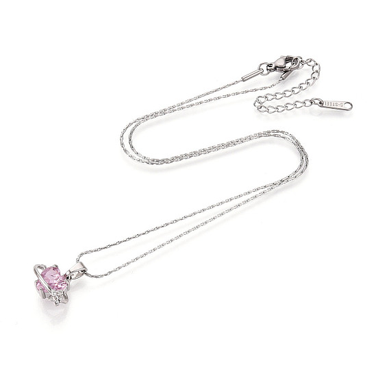 Латунный кулон в форме сердца с кубическим цирконием 304 цепочки из нержавеющей стали, цвет нержавеющей стали