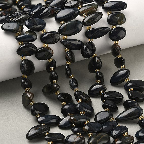 Нити бусин из натурального крашеного синего тигрового глаза, слеза, Топ пробуренной, с бисером