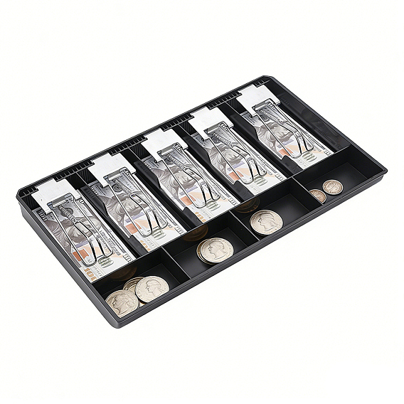 1Pc ABS Plastic & Iron Cash Register Drawer Insert Tray, with 5 Coin Compartments, Rectangle