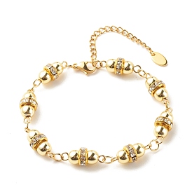 Synthetic Hematite Beaded Link Bracelet, Brass Bracelet with Crystal Rhinestone for Women