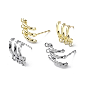 Brass Stud Earrings Findings, with 925 Sterling Silver Pins, C-Shape