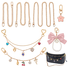 8 шт. железные цепочки-удлинители для сумок и подвесные украшения, с подвесками из алюминиевой эмали и поворотными застежками из алюминиевого сплава