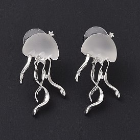 Resin Jellyfish Stud Earrings, Alloy Earrings with 925 Sterling Silver Pins for Women