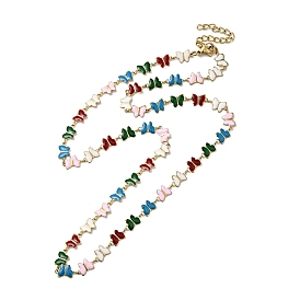 Colorful Enamel Butterfly Link Chain Necklace, Ion Plating(IP) 304 Stainless Steel Jewelry for Women