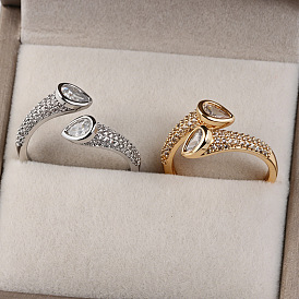 Anillos abiertos de latón con micro pavé de circonita cúbica, lágrima