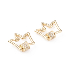 Brass Micro Pave Clear Cubic Zirconia Screw Carabiner Lock Charms, for Necklaces Making, Long-Lasting Plated, Crown
