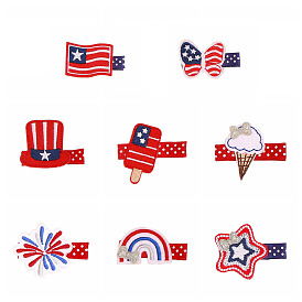 Independence Day Cloth Alligator Hair Clips, Red White Blue Hair Accessories for Girls Women, Flag/Butterfly/Hat/Ice Cream/Fireworks/Rainbow/Star Pattern