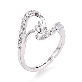 Латунные микро-паве прозрачные кубические цирконии регулируемые настройки колец, за половину пробурено бисера