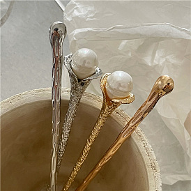 Vintage Gold Alloy Bun Hairpin with Pearl Metal Stick for Chic Hairstyles