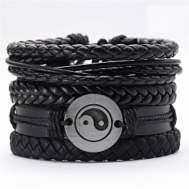 Retro Multi-layered Braided Leather Bracelet DIY Set - 5 Pieces of European and American Fashion Jewelry