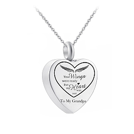 Stainless Steel Heart with Word Urn Ashes Pendant Necklace, Cremation Jewelry for Men Women