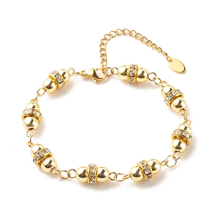 Synthetic Hematite Beaded Link Bracelet, Brass Bracelet with Crystal Rhinestone for Women