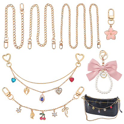 8 шт. железные цепочки-удлинители для сумок и подвесные украшения, с подвесками из алюминиевой эмали и поворотными застежками из алюминиевого сплава