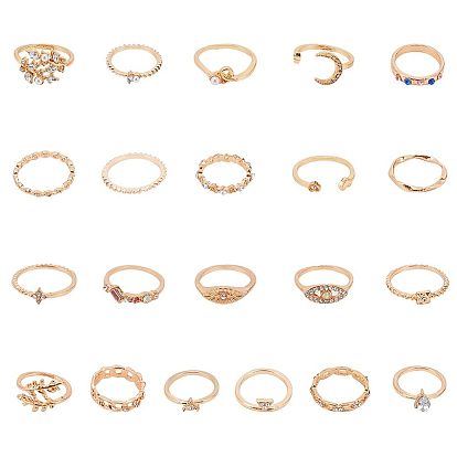 21 шт. 21 стили прямоугольные и конские глаза и слезы и листья и луна и звезды и сердца сплава пальцев кольца, штабелируемые кольца для женщин