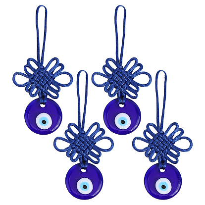4 шт. ручной работы лэмпворк от сглаза с плоскими круглыми подвесками, с полиэфирным шнуром, китайский узел
