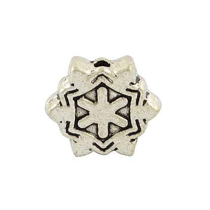 Tibetan Style Alloy Snowflake Beads, Cadmium Free & Lead Free, 8.5x9.5x3mm, Hole: 1mm, about 1120pcs/1000g