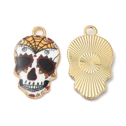 Eco-friendly Alloy Enamel Pendants, Sugar Skull Charm, for Mexico Holiday Day of The Dead