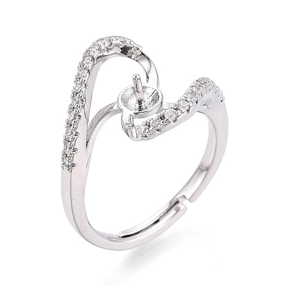 Латунные микро-паве прозрачные кубические цирконии регулируемые настройки колец, за половину пробурено бисера