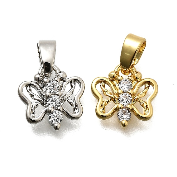 Латунные микро проложить кубического циркония подвески, бабочка, долговечный, без свинца и без кадмия, стойки покрытие