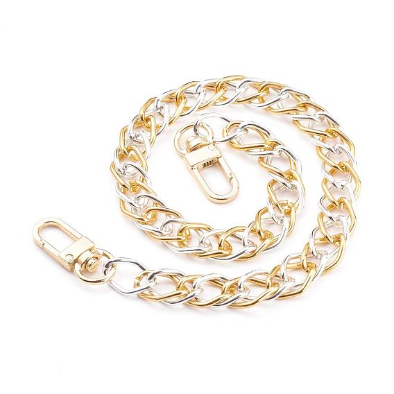 Aluminium Double Link Chains Bag Handles, with Zinc Alloy Swivel Clasps, for Bag Straps Replacement Accessories