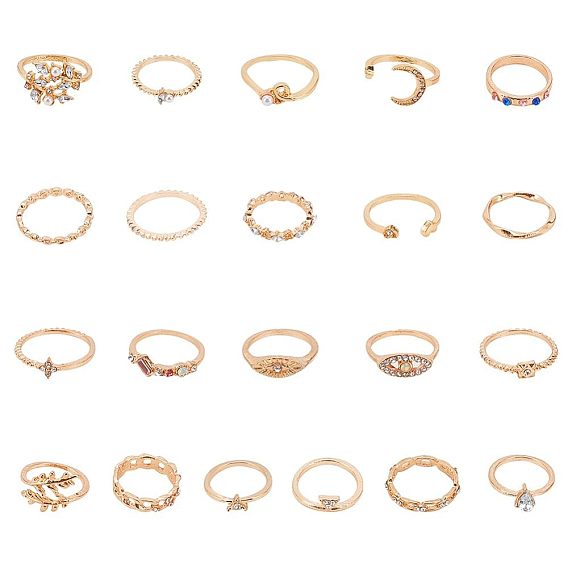 21 шт. 21 стили прямоугольные и конские глаза и слезы и листья и луна и звезды и сердца сплава пальцев кольца, штабелируемые кольца для женщин