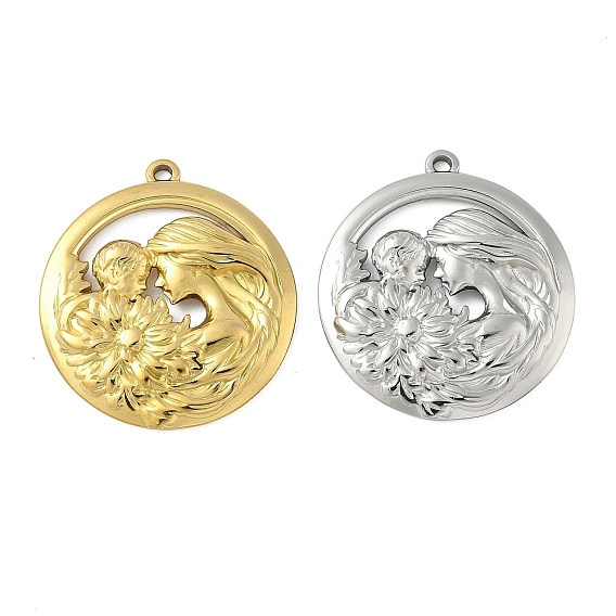 304 подвески из нержавеющей стали, плоские круглые подвески для мамы и малыша, ионное покрытие (ip)