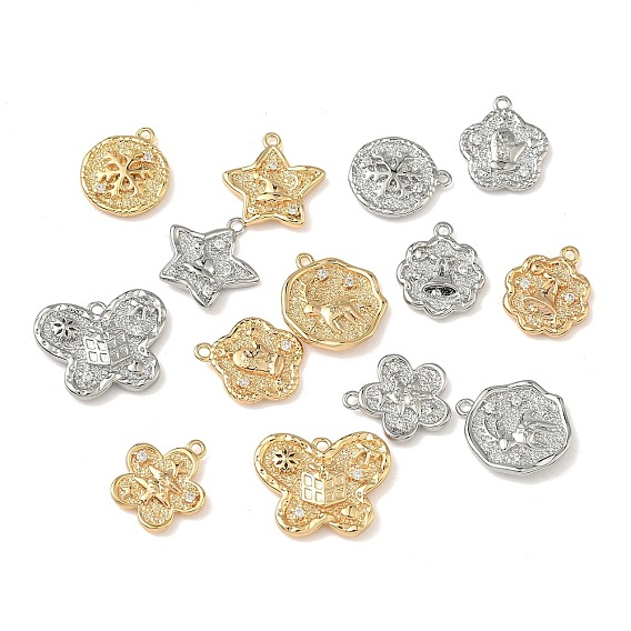 Рождественские латунные подвески с микропаве из фианита, долговечный, настоящее платиновое покрытие/настоящее 18k позолоченное