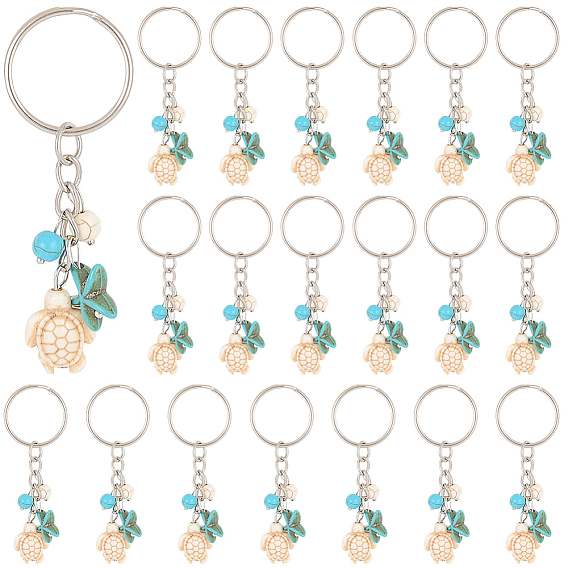 20шт. Брелоки с подвеской в виде черепахи и морской звезды из синтетической бирюзы, с железным кольцом