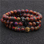 Stainless Steel Lion Head Men's Bracelet with 8mm Peacock Stone Beads DIY