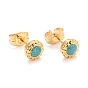 304 Stainless Steel Enamel with Glitter Stud Earrings, with 316 Stainless Steel Pin, Flat Round