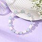 8MM Round Natural White Moonstone and Column Dyed White Jade Beaded Stretch Bracelets, Golden