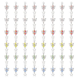 48 шт 6 цвета прозрачные гальванические стеклянные подвесные украшения, с застежками-карабинами и бусинами из сплава, ангел и звезда