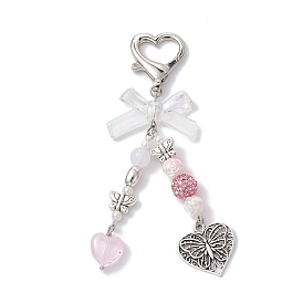 Heart Butterfly Bowknot Acrylic Pendant Decorations, with Heart Shape Alloy Lobster Claw Clasps