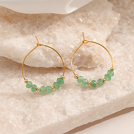 Irregular Natural Stone Stainless Steel Circle Earrings for Women, Fashionable and Simple Ear Accessories
