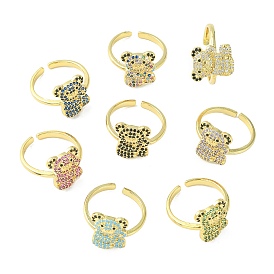 Bear Cubic Zirconia Open Cuff Ring, Real 18K Gold Plated Brass Jewelry for Woman