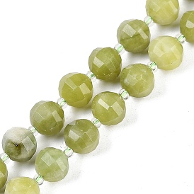 Natural Chinese Jade Beads Strands, Faceted, Lantern, with Seed Beads