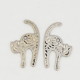 Hammered Tibetan Style Alloy Kitten Pendants, Bumpy, Cat with Arched Back Shape, Lead Free and Cadmium Free