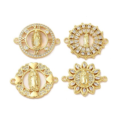 Плоские круглые/цветочные религиозные подвески из латуни с прозрачным фианитом, без кадмия и без свинца, ссылки Девы Марии, реальный 16 k позолоченный
