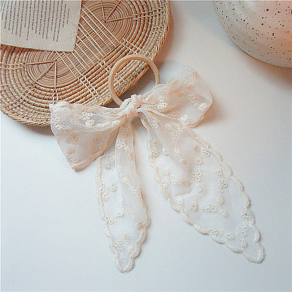 Chic Pearl Polka Dot Hair Tie with Large Bow for Elegant Ponytail Hairstyle