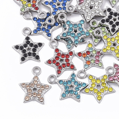 304 Stainless Steel Pendants, with Rhinestone, Star