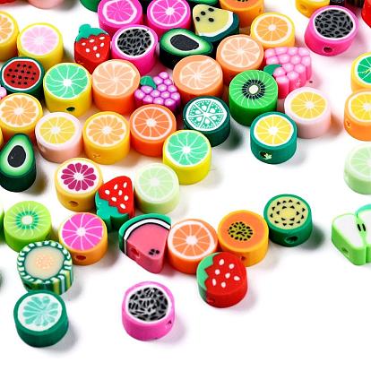 100Pcs Handmade Polymer Clay Fruit Theme Beads, 1Roll Elastic Crystal Thread, for DIY Bracelet Finding Kits