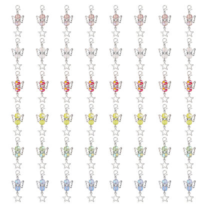 48 шт 6 цвета прозрачные гальванические стеклянные подвесные украшения, с застежками-карабинами и бусинами из сплава, ангел и звезда