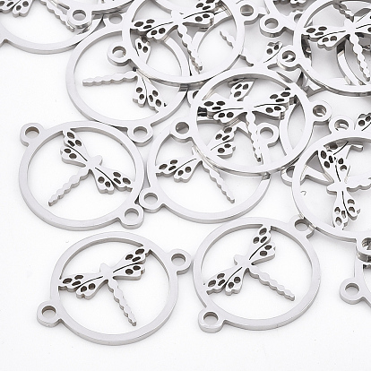201 Stainless Steel Links Connectors, Laser Cut Links, Flat Round with Dragonfly