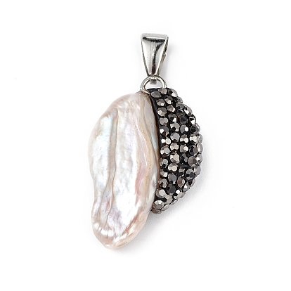 Pendentifs en perles keshi baroques naturelles, breloques pépites de perles d'eau douce, avec zircons