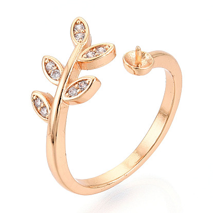 В форме листа латунный микропаве прозрачный кубический цирконий чашка колец закрепки, настройки манжетного кольца для полусверленных бусин